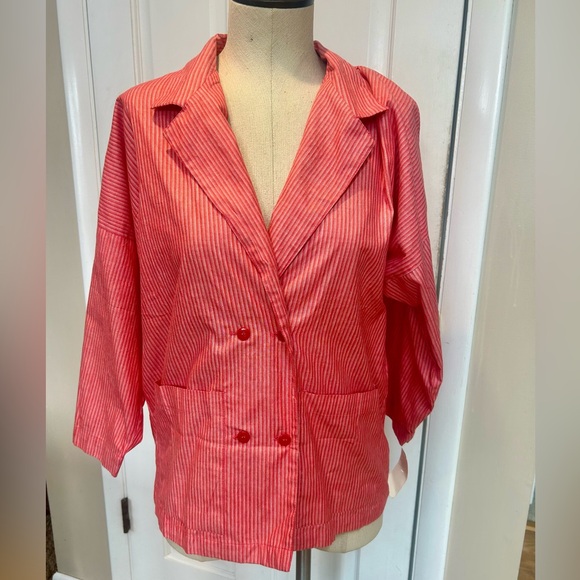 Vintage Double Breasted Red Striped Cotton Blazer/Top - Picture 5 of 10